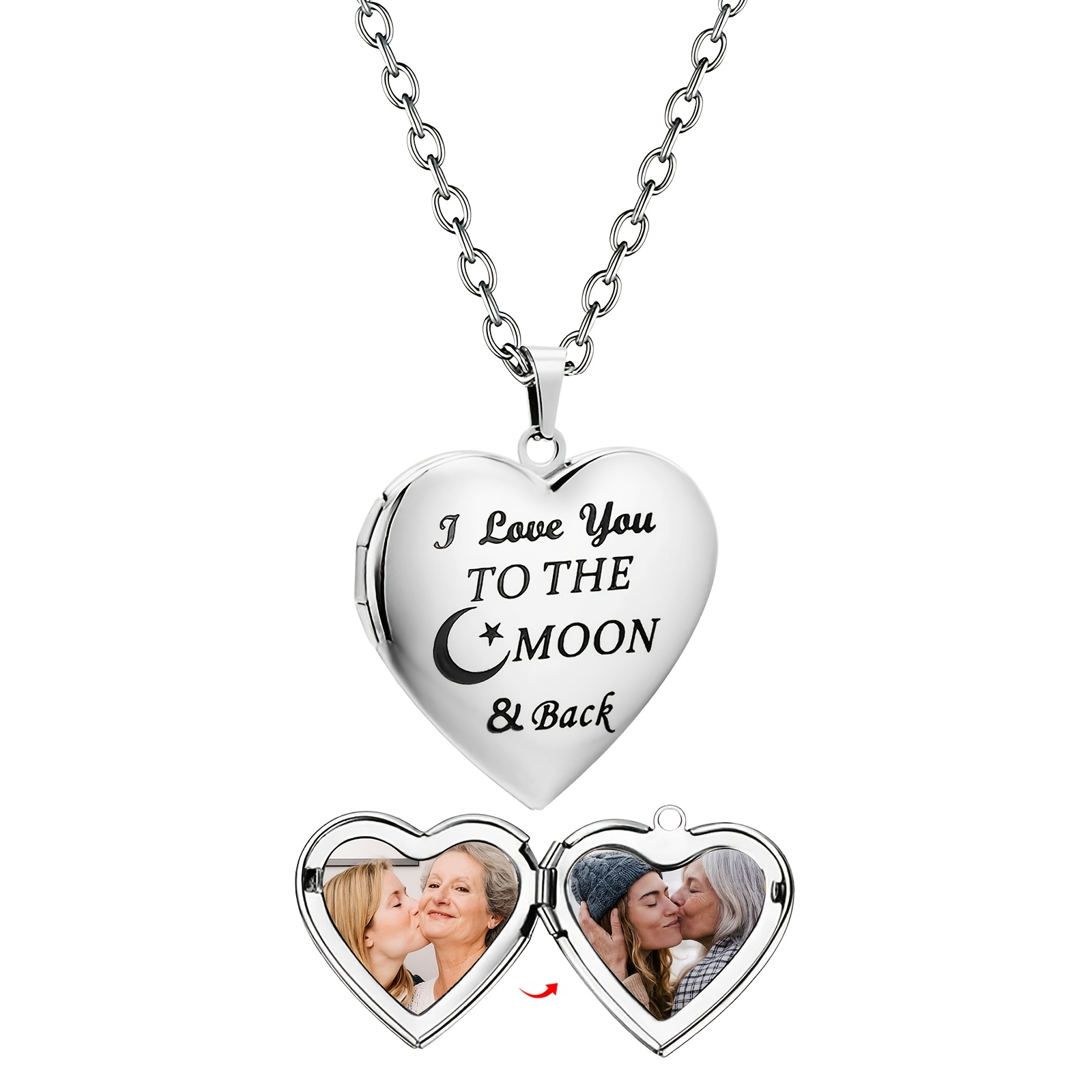 Heart-Shaped Photo Memory Pendant Necklace